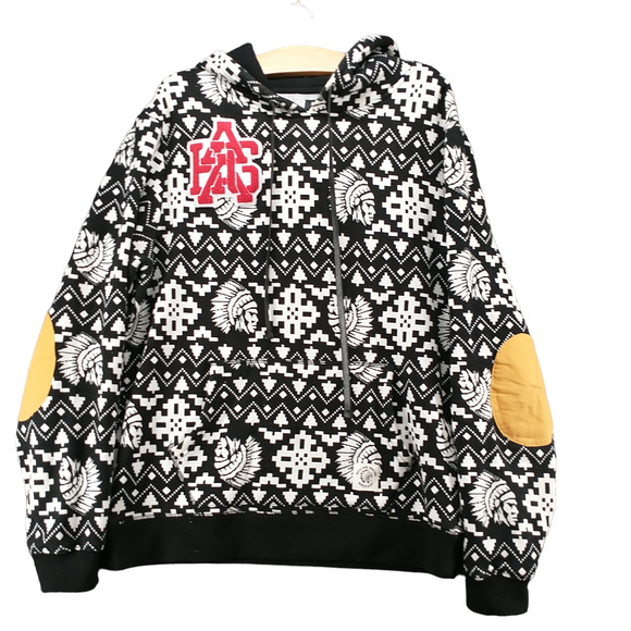 Hustle Gang Industrial Men's Pullover Hoodie Large Multi Fair Isle Elbow Patch - Picture 1 of 15